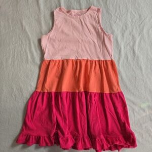 Crewcuts Girls Sleeveless Summer Dress Coral Pink Tiered Colorblock 8